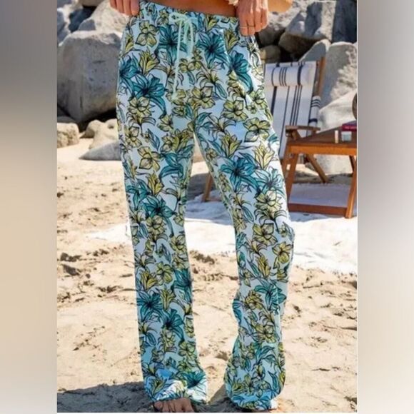 Beach riot Beachy Hawaiian colorful floral loungewear drawstring pants medium - Picture 1 of 7